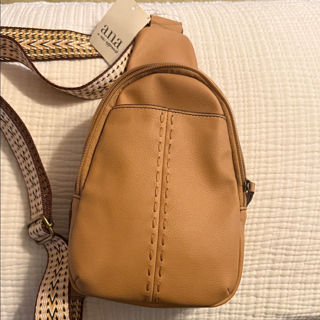 A.N.A Crossbody Sling Bag Tan Faux Leather Adjustable Strap Nwt
